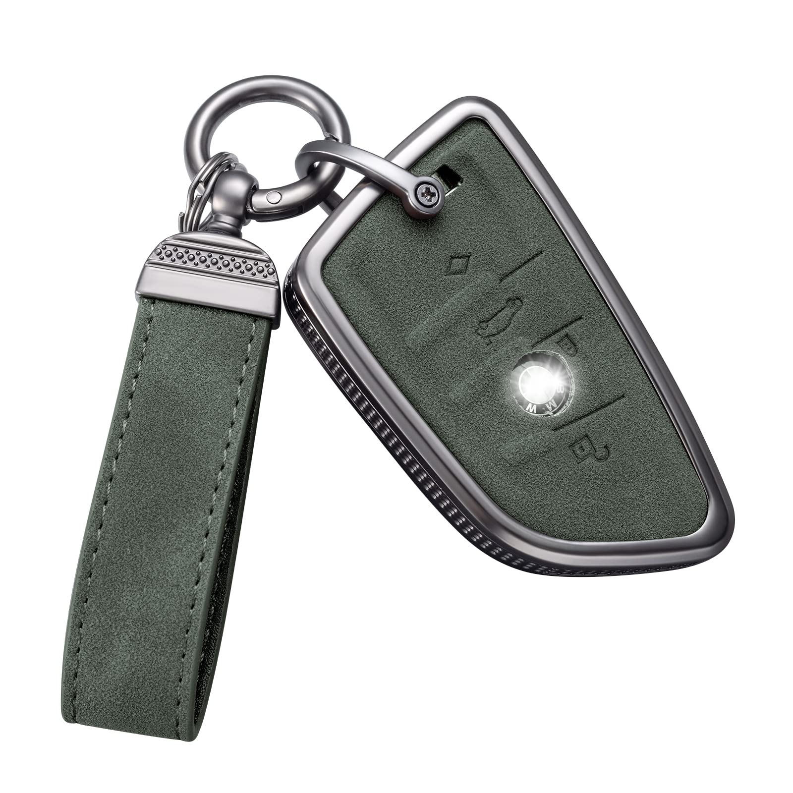 YO&YOYE Compatible with BMW Key Fob Cover with Keychain Leather Key Case Protector for BMW 2 5 6 7 X1 X2 X3 X5 X6 Series (Model1,Green)