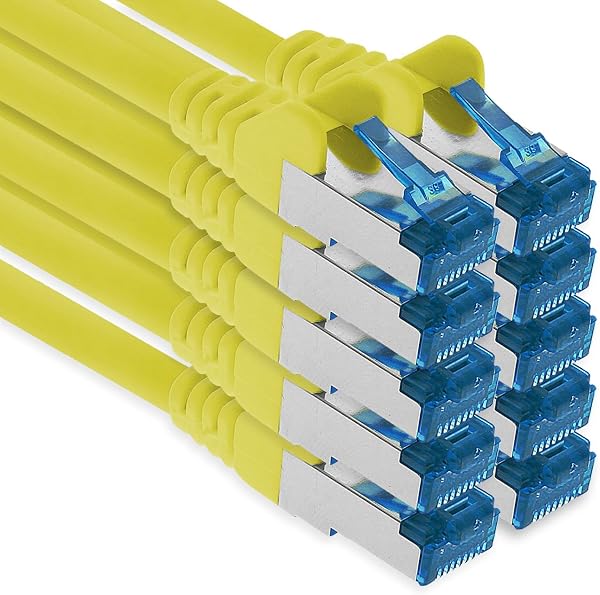 1aTTack.de 10x 10m CAT6 Ethernet Kabel sieciowy LAN RJ45 - żółty | 1m 2m 3m 5m 10m, szybki RJ45, ekranowany kabel Ethern