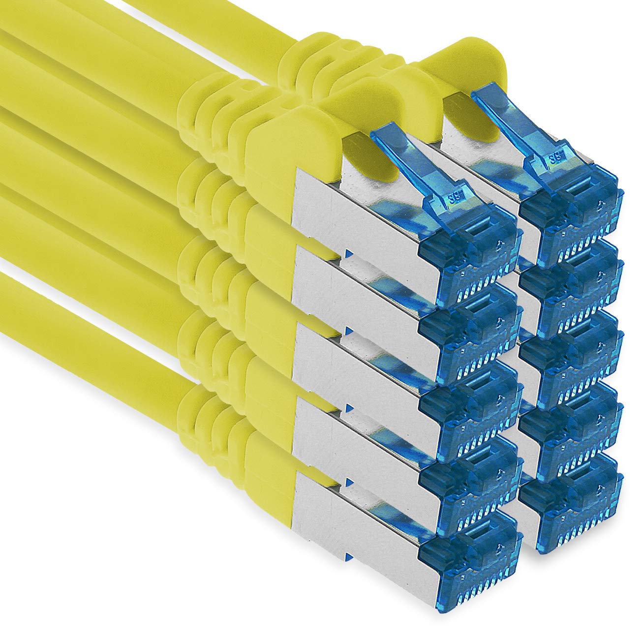 1aTTack.de Patchkabel – 10X 3 Meter Ethernet, Netzwerk, Lan Kabel CAT6a (für Gigabit Netzwerke, Router, Switch, Modems mit RJ45 Eingang – gelb)
