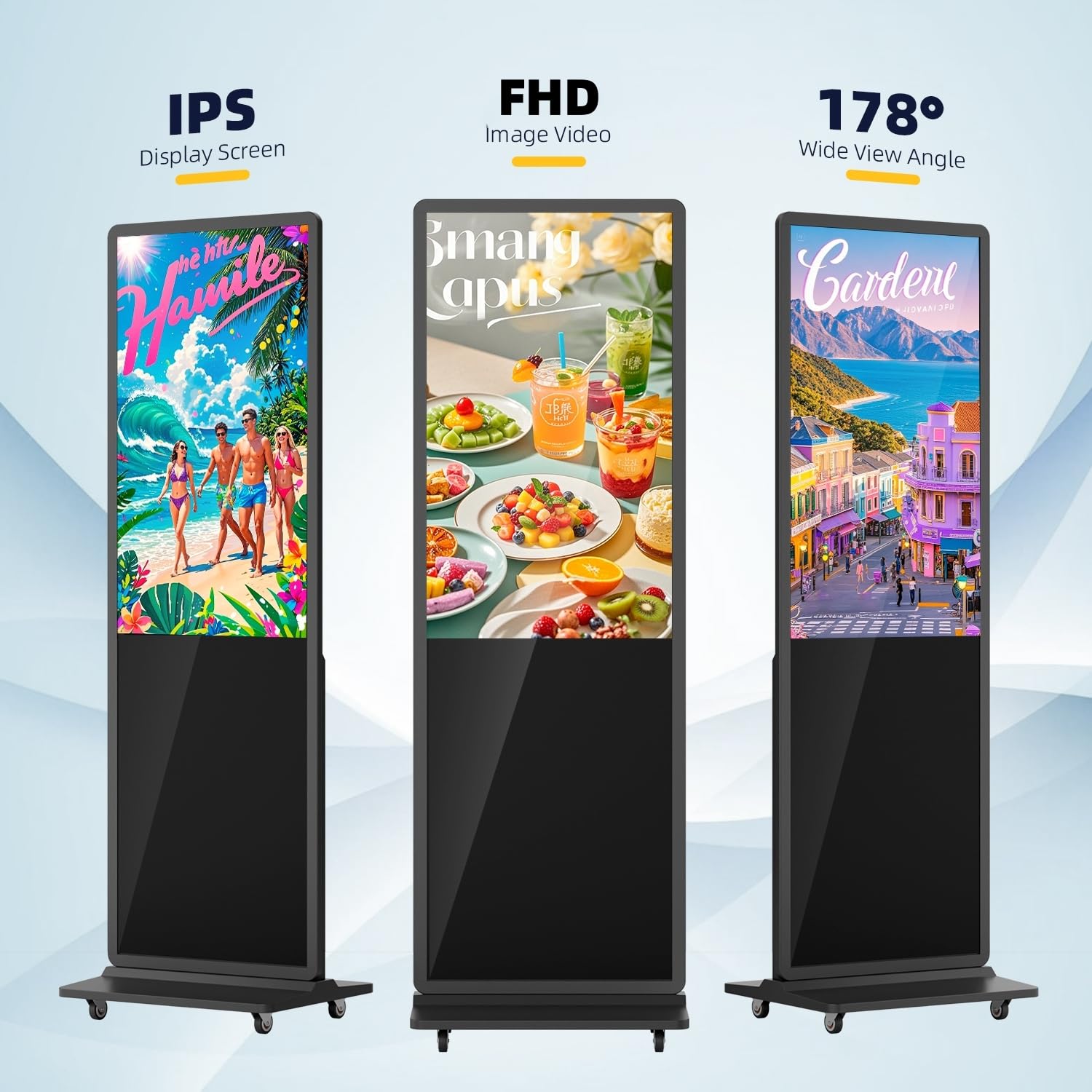 MWE 43 Zoll Digitaler Kundenstopper mit 4 Rollen, Werbedisplay Digital, LCD Digital Signage Display, Geeignet für Einzelhandelsgeschäft, Restaurant, Einkaufszentrum und Gewerbezentrum