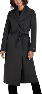 Tahari Women's Slim Fit Double-Faced Wool Blend Wrap Coat with Tie Belt - Long Elegant Maxi Coat