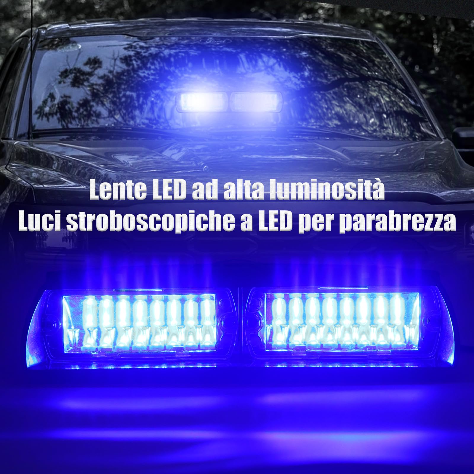 Riloer 16 LED Strobe Light, 12V Lampeggiante Blu Polizia di Emergenza Avvertimento Flash Lampada a Ventosa per Rimorchi per Camion
