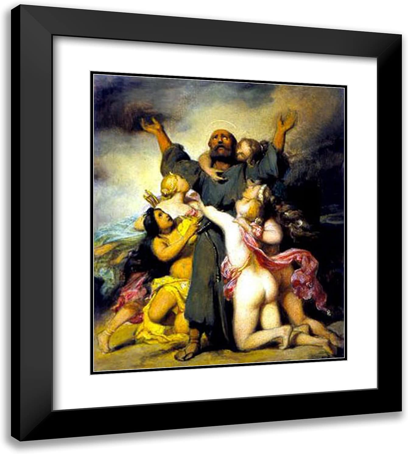 ArtDirect Delaroche, Paul 20x22 Gold Ornate Framed Art Print with Double Matting Titled: The Temptation of St. Anthony