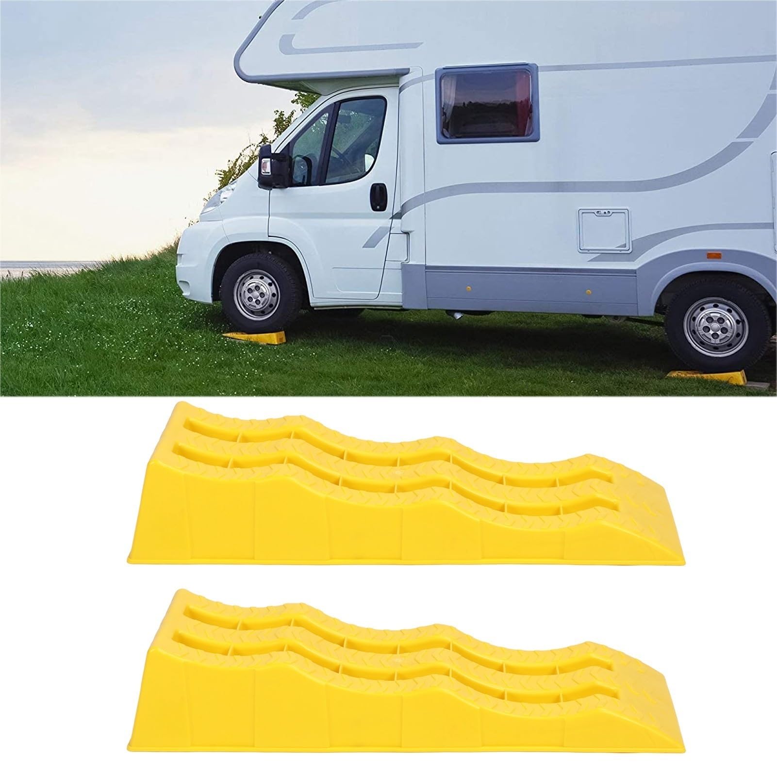 Auffahrkeile für Wohnmobil Anhänger Leveler 1 Paar RV Nivellierung Rampen 3 Bühne Gelb Camper Unterlegkeile