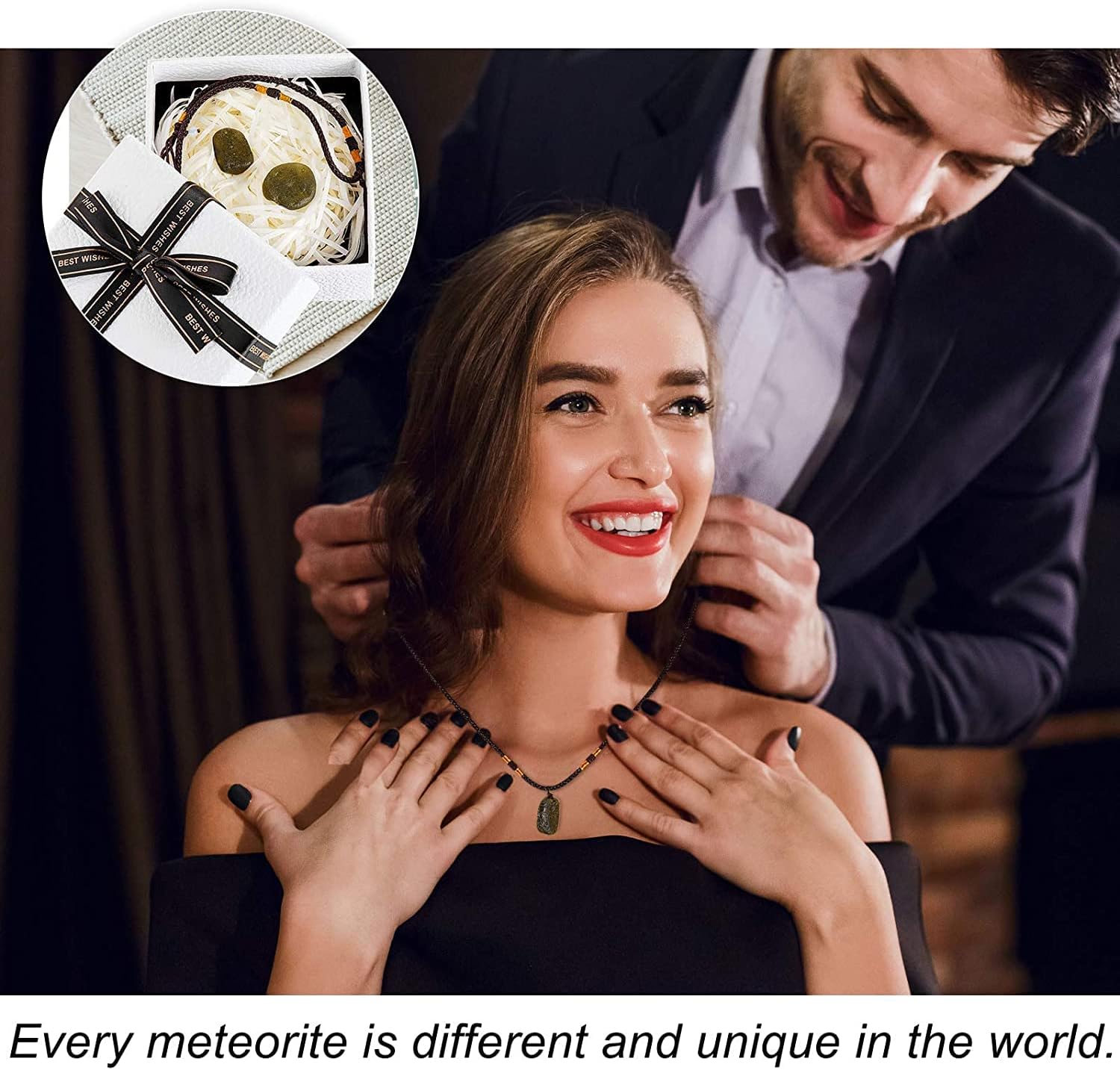 DYFUHO Moldavite Aerolitesl Crystal,Raw Stone Pendant Czech Meteorite Pendants,Rough Gemstone Rope Necklace - Image 6