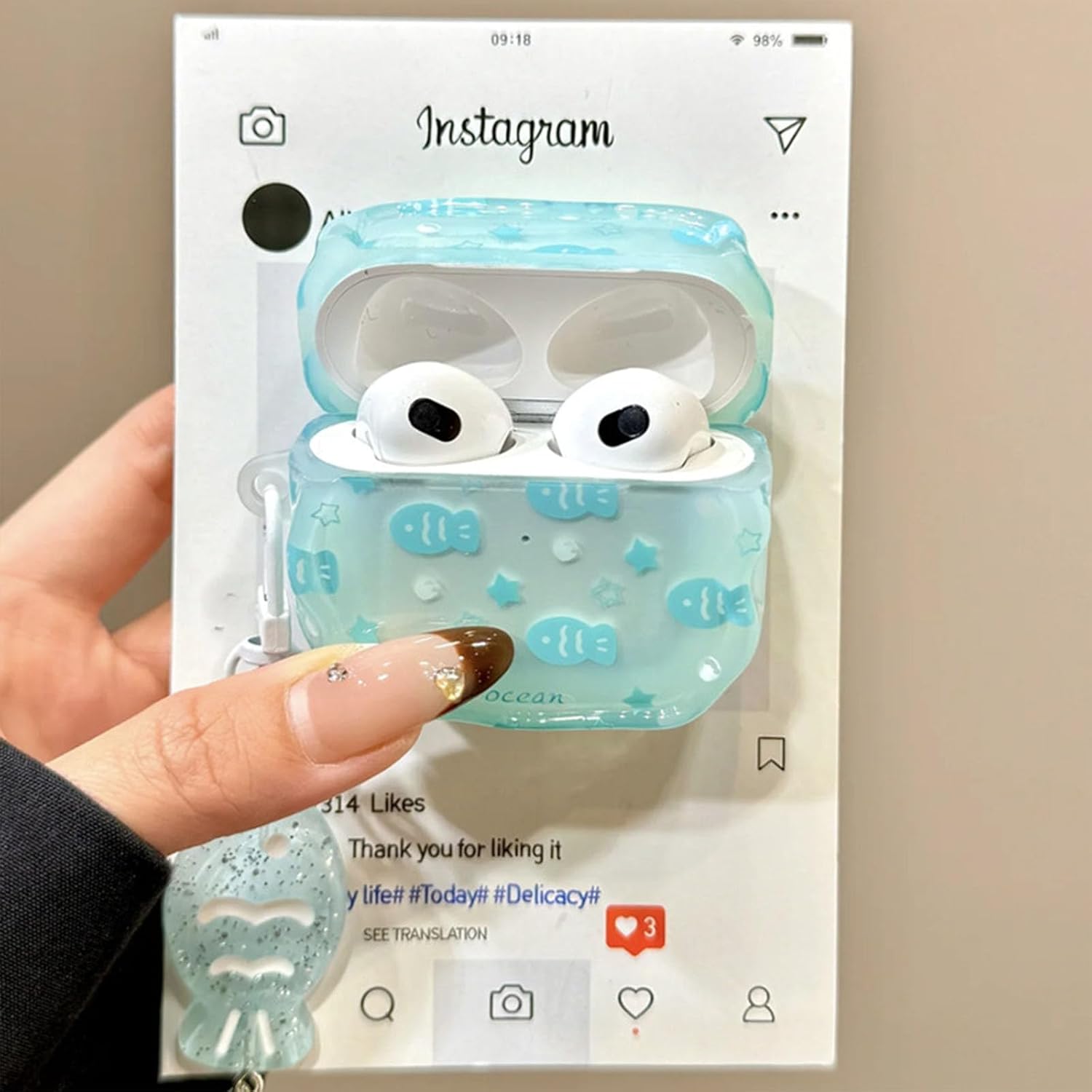 for AirPods 4 & 5 Case Fish Star Aesthetic Cover -Water Blue