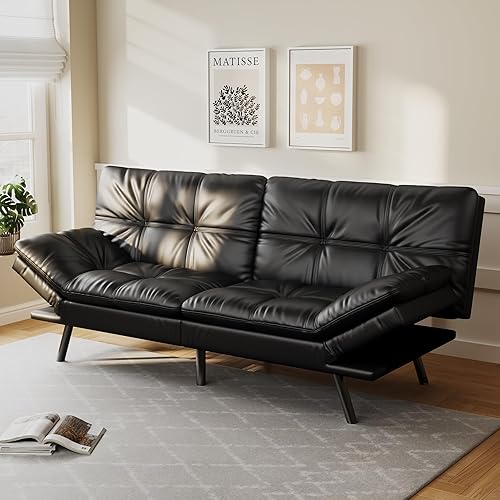 Opoiar Sofá cama futón covertible de 71 pulgadas de largo, sofá futón de piel sintética, sofá biplaza moderno de espuma viscoelástica, sofá pequeño