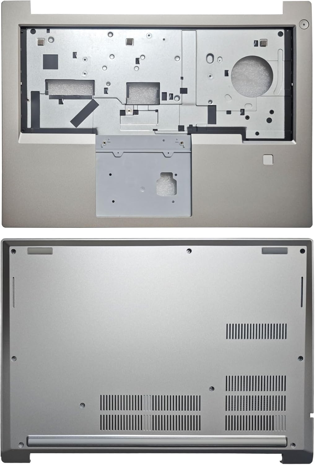 Laptop Palmrest Upper with Fingerprint Hole and Bottom Base Cover Case Compatible for Lenovo Thinkpad E480 E485 E490 E495 Silver 02DL682 AP166000310 01LW162 AP1AH000110