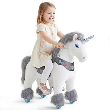 PonyCycle Riding Unicorn Toys for Toddlers, Grey Giddy Up Unicorn, Age 3-4 | Kid-powered, with Sound, No Battery Required, 28.7" Height, Sturdy Ride-on Toy, Riding Unicorn Toy, Unicornio, Birthday Gift