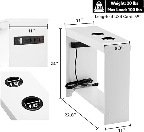 Miniatura 2 de Naomi Home Jade - Mesita de noche moderna con estación de carga, mesa auxiliar con puertos USB y tomas de corriente, mesa auxiliar estrecha para
