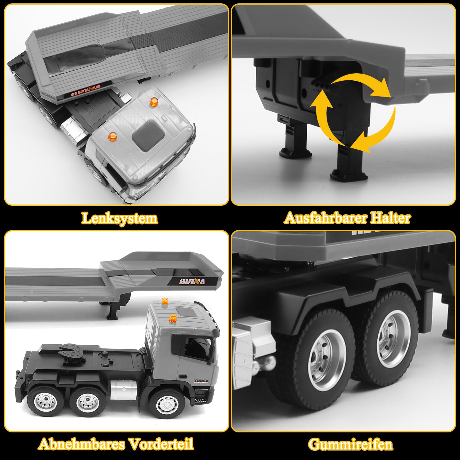 fisca RC Semi LKW und Bagger Spielzeug, 2.4Ghz Ferngesteuerter Pritschenwagen und Bagger Spielzeug, 1:24 RC Sattelzugmaschine mit Sound und Lichtern Geeignet für Baufahrzeuge für Jungen