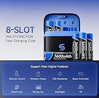 Vista 3 de ASMARK Paquete de 8 baterías AA recargables con cargador de modo dual para baterías de litio y NiMH 3600mWh de alta capacidad AA Li-ion