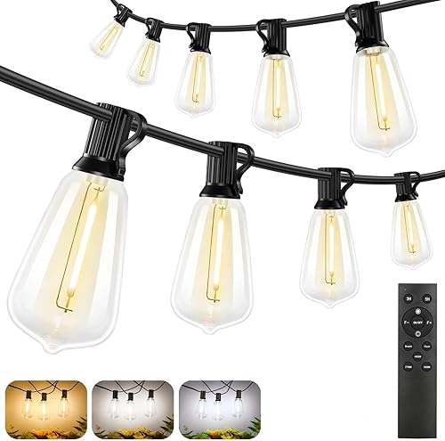 Miniatura 15 de Brightever - Guirnalda de luces LED para exterior con control remoto, 200 pies, 62 bombillas ST38 inastillables vintage, luces regulables, Negro