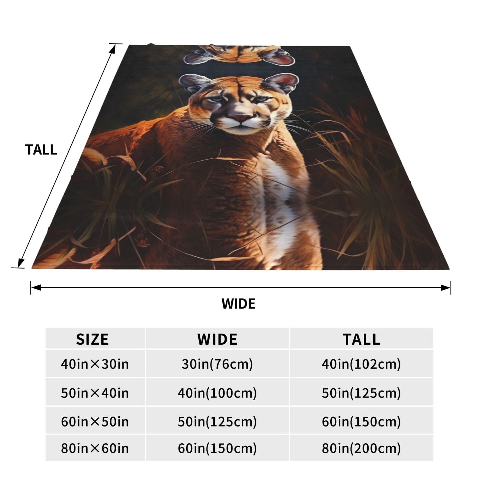 Morbida coperta di flanella stampata cougar coperta da viaggio adatta per camere da letto, soggiorni e campeggio 203,2 x 152,4 cm