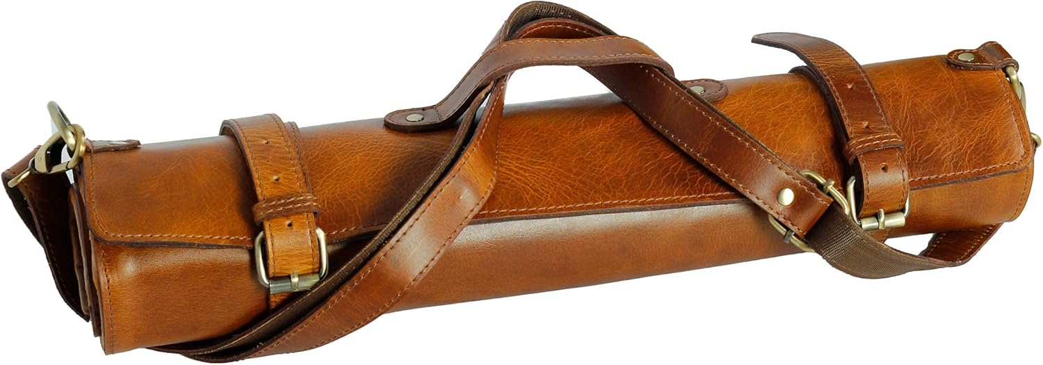 Personalized Leather Knife Roll Storage Bag | Elastic and Expandable 11 Pockets with Tool Pouch | Adjustable/Detachable Shoulder Strap | Travel-Friendly Chef Knife Case Roll