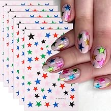 6 Sheets Star Nail Art Stickers Colorful Stars Nail Decals 3D Self-Adhesive Black Red Blue Green Star Nail Design Stickers 4th of July Patriotic Nail Decorations for Independence Day Memorial Day