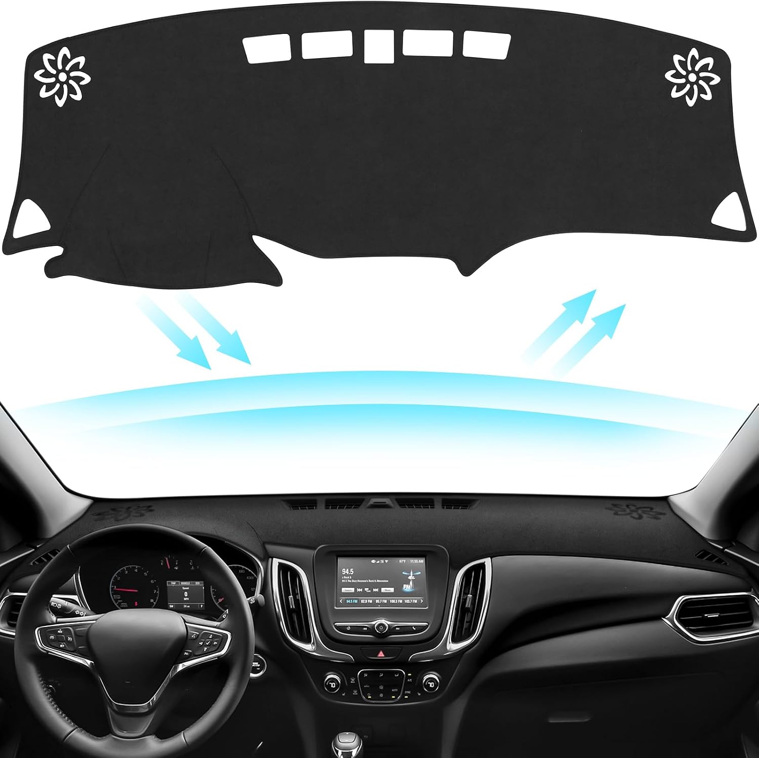 Black Dashboard Dash Board Cover Mat Carpet for Chevy Equinox 2018-2024 (Without HUD) (L, LS, LT, Premier) Accessories Dash Cover Flannel Material Dash Mat Sunshade