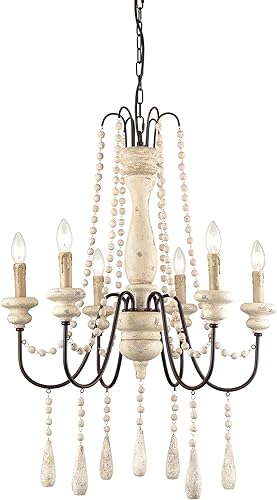 Miniatura 1 de HYDELITE  Lámpara de araña de cuentas de madera  Casa de campo  País francés  Hecho a mano  Lámpara de techo rústica  Comedor sala de estar