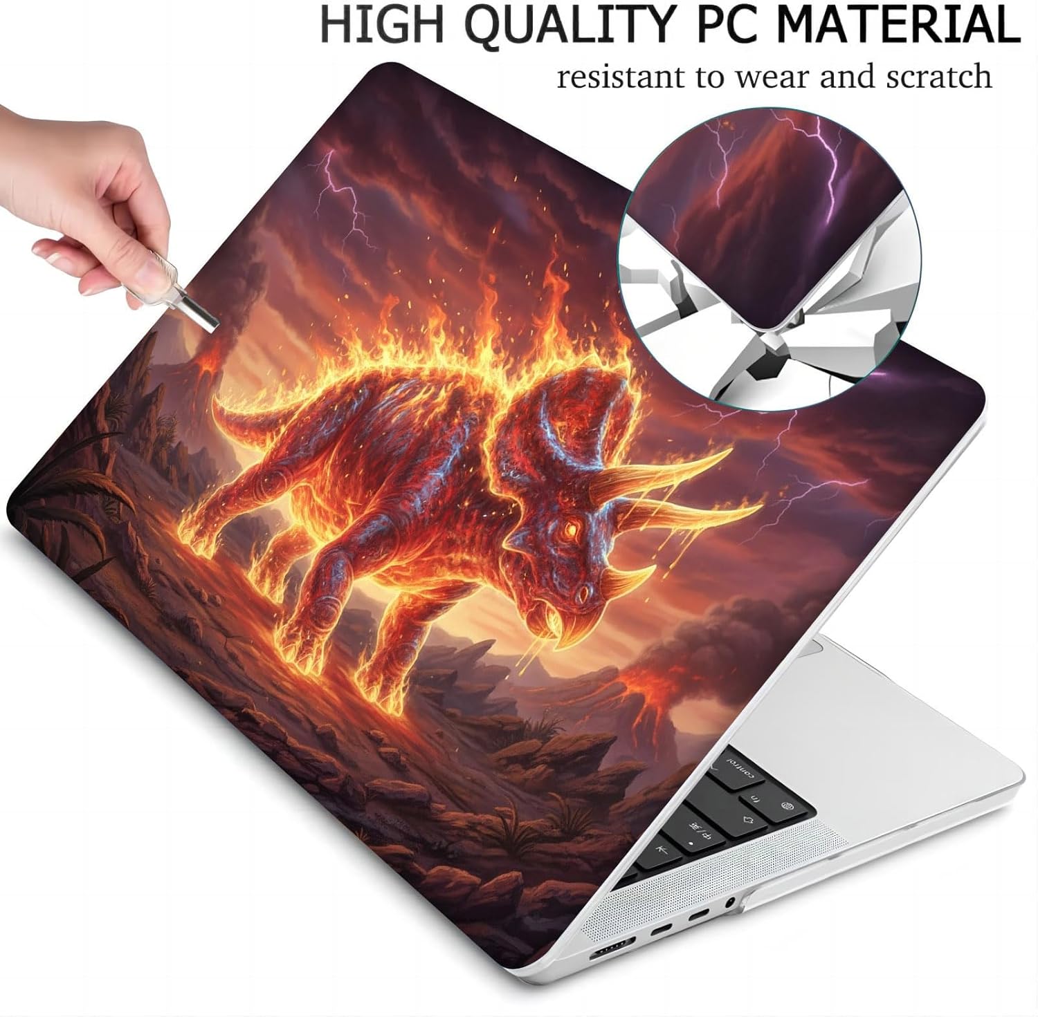 Compatible with MacBook Neo 13-inch, Hard Shell Case with Keyboard Cover and Screen Protector (A3404 A18 Pro chip, 2026 Release) - Fire Triceratops MC21739