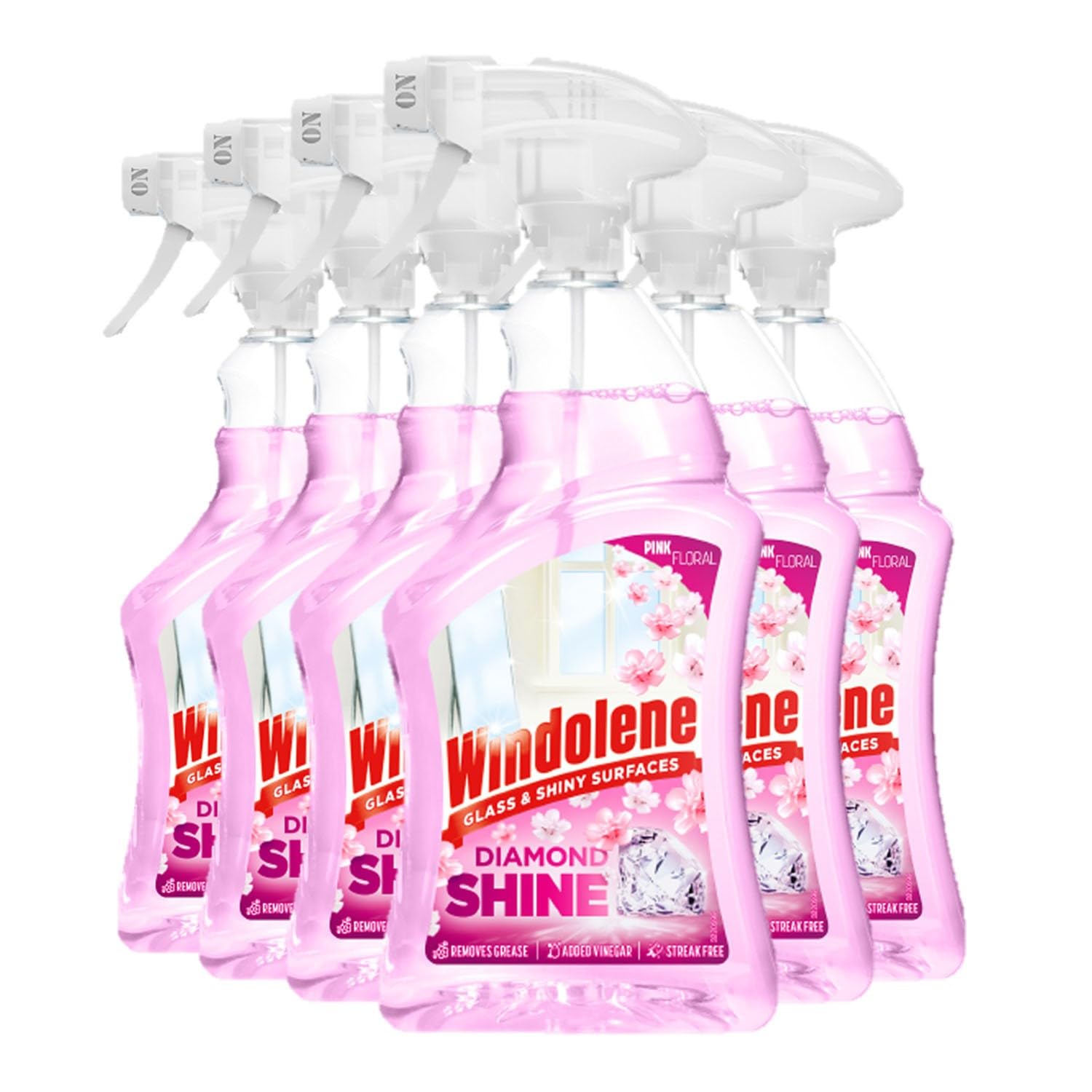 Windolene Diamond Shine - Limpiador de ventanas y cristales en aerosol rosa, 750 ml, paquete de 6 unidades