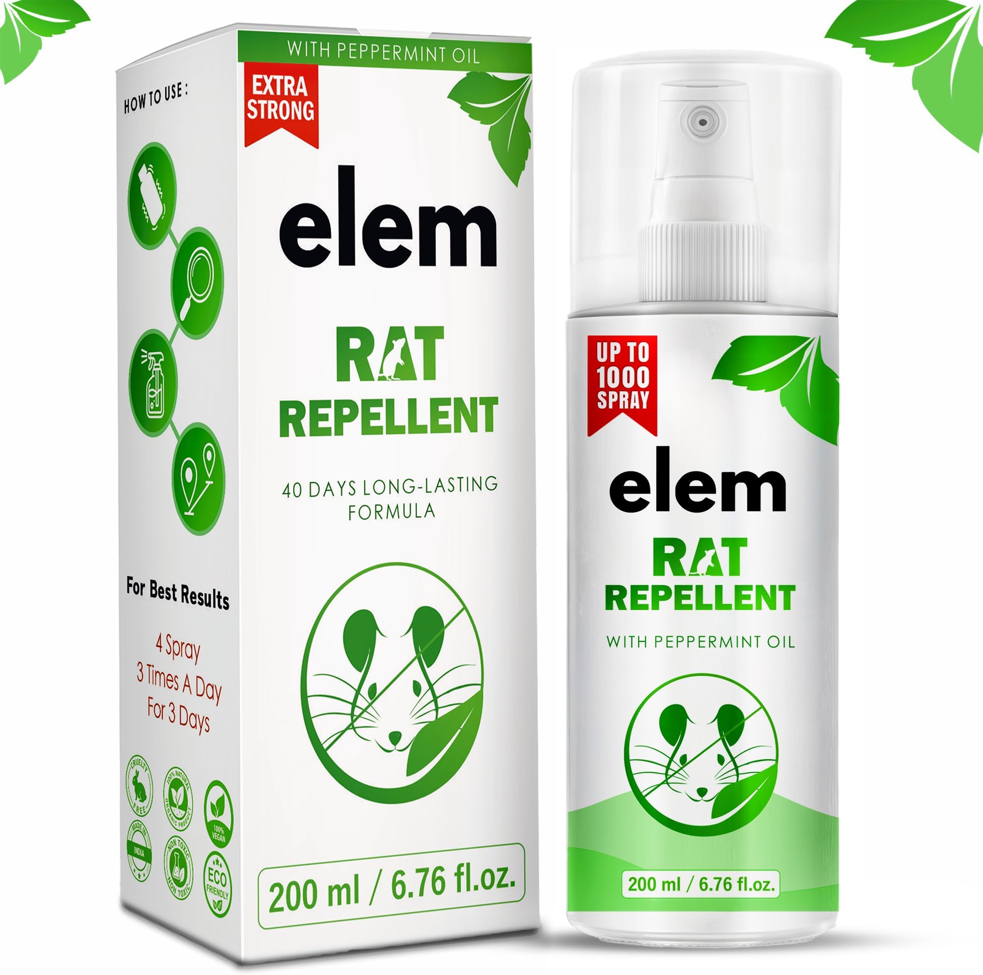 Rat Repellent for Car 200ml| 100% Natural | Made of Peppermint, Eucalyptus & Thyme Oils | | Keep Away Rats |Rat Repellent for Home| Car Rat Protection |Safe for Kids & Adults |Pack of 1