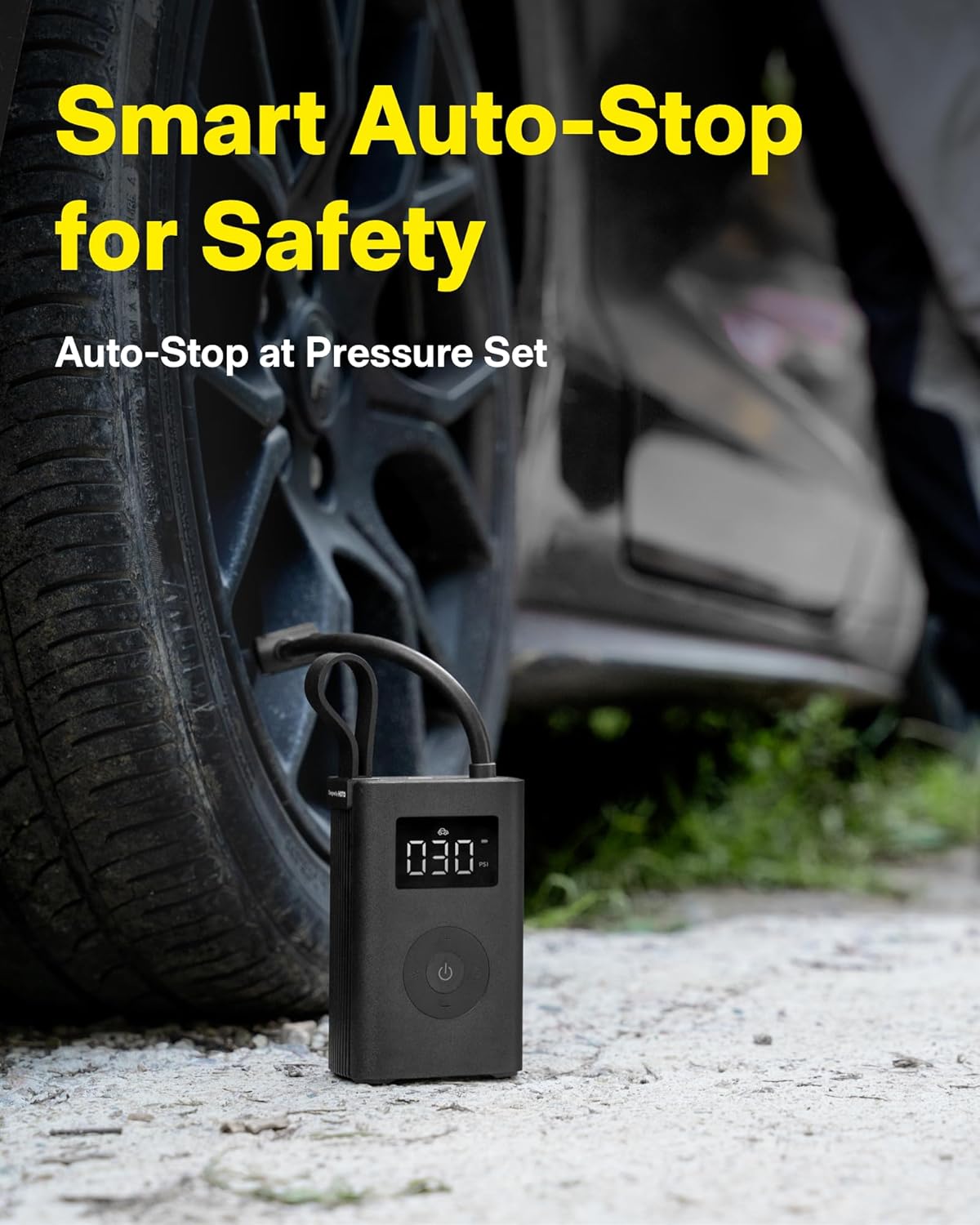 HOTO Air Pump ADV, Tire Inflator Portable Air Compressor with Digital Pressure Gauge 150PSI, Electric Tire Pump with 2*2000 mAh Battery, LED Light & Auto Shut-Off, Fits for Car, Motorcycle, Bike, Ball