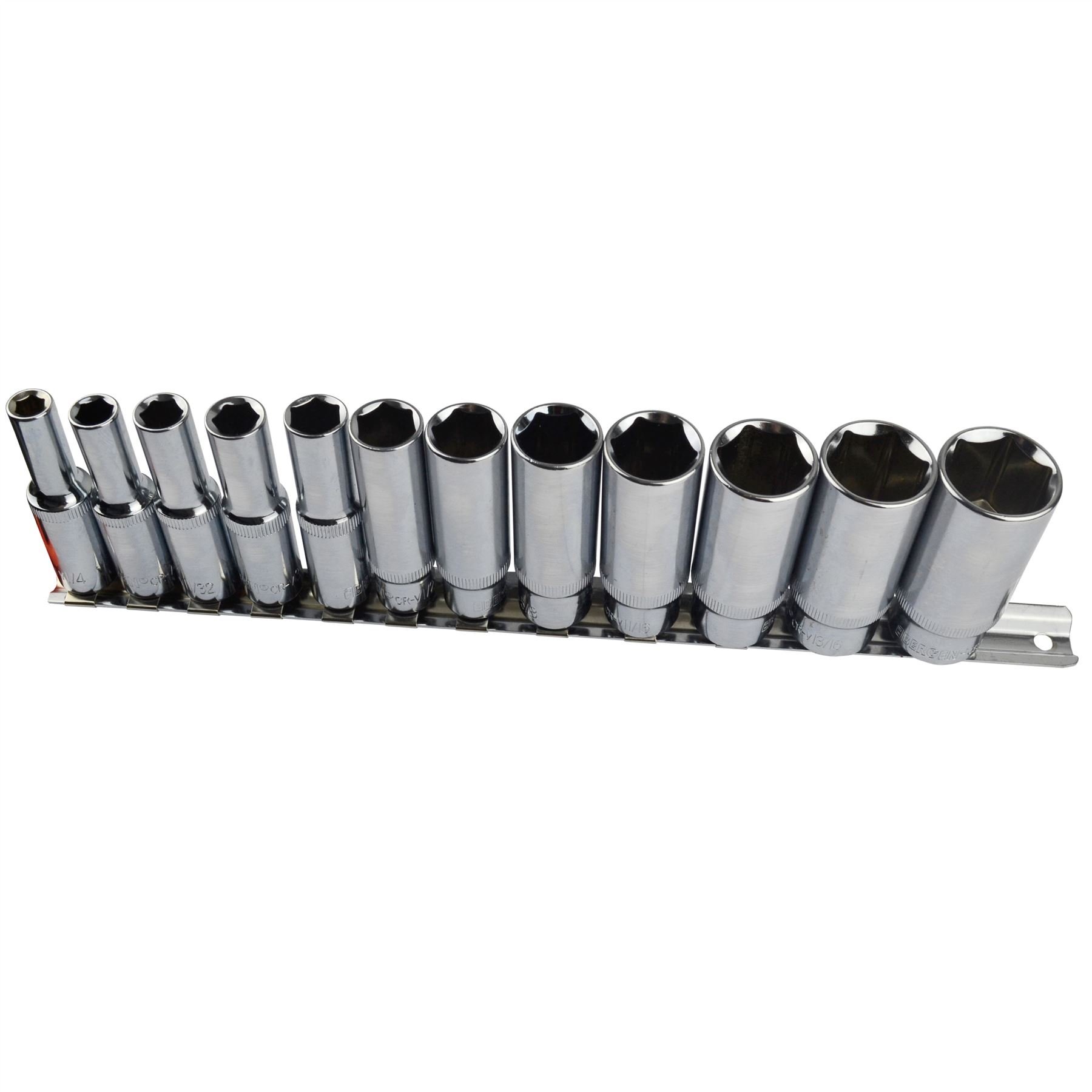 AB Tools 12pc Imperial SAE AF 1/4" - 7/8" Sockets 6 Point On Rail Deep 3/8" dr AT939