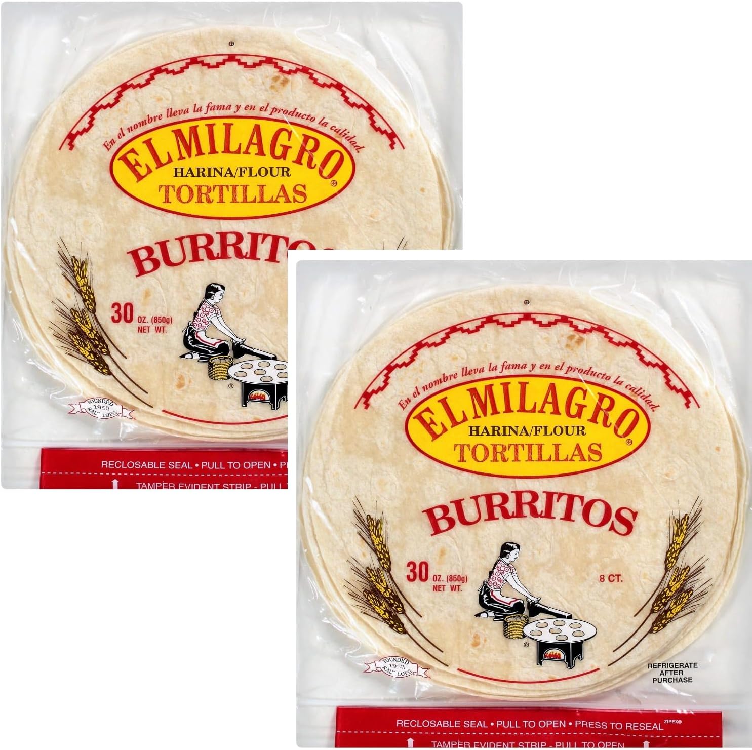 El Milagro 11" Flour Tortillas 8 count 30 Ounce (Pack of 2