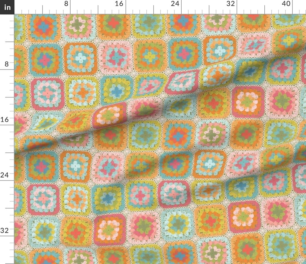 Spoonflower Fabric - Granny Squares Pink Green Blue Orange Fashion Bohemian Printed on Cotton Poplin Fabric by The Yard - Sewing Shirting Quilting Dresses Apparel Crafts