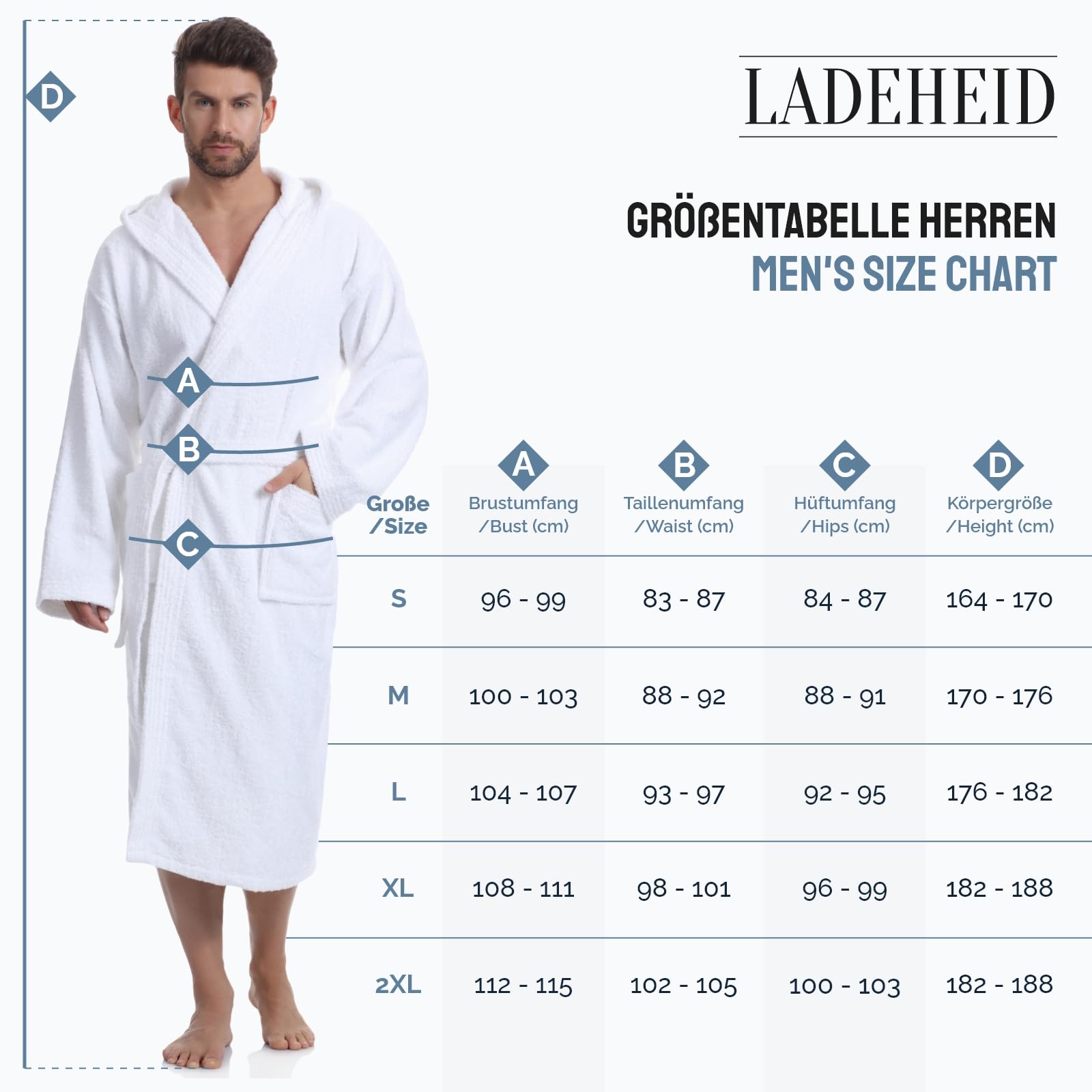 Ladeheid Męski Szlafrok Frotte Wykonany w 100% z Bawełny LA40-101