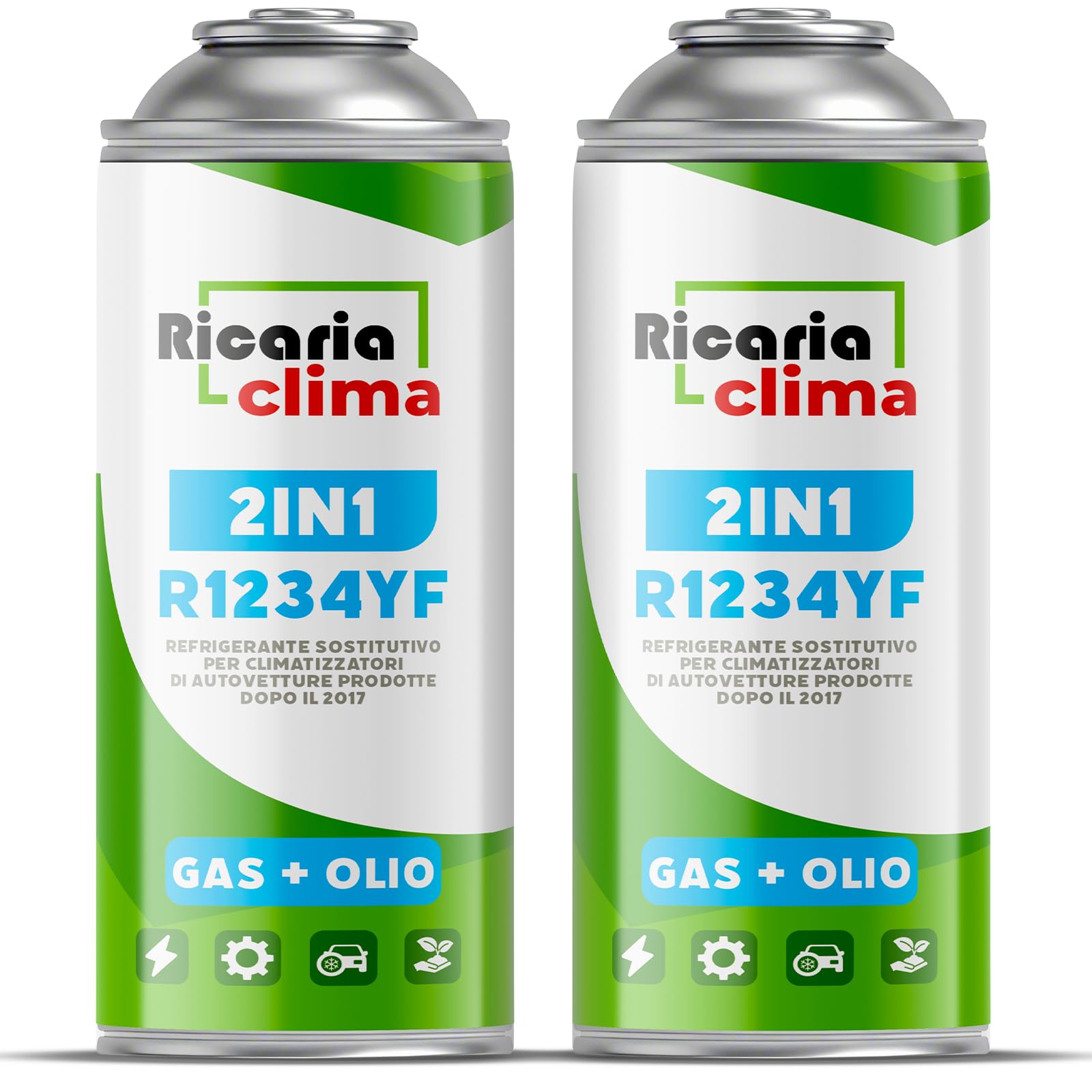 Gas sostitutivo R1234yf per climatizzatori – Ricarica climatizzatore auto – Gas per veicoli dal 2016 – Kit di ricarica gas – 2 bombolette da 235 g