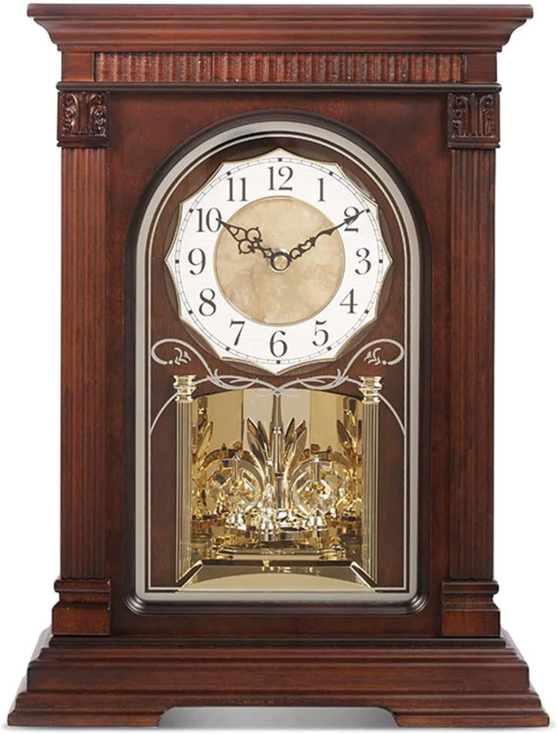Mantel Clocks, Antique Wooden Table Clock, Vintage Mantle Clock with Crystal Pendulum, Quartz Clock Suitable Silent Mantel Clock for Living Room Decor,