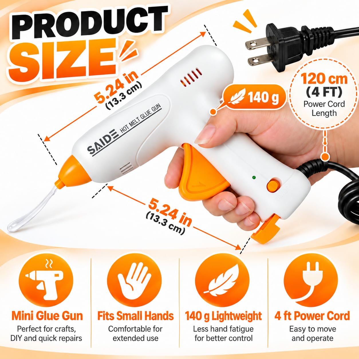 SAIDE Mini Hot Glue Gun - Safe & Fast -2