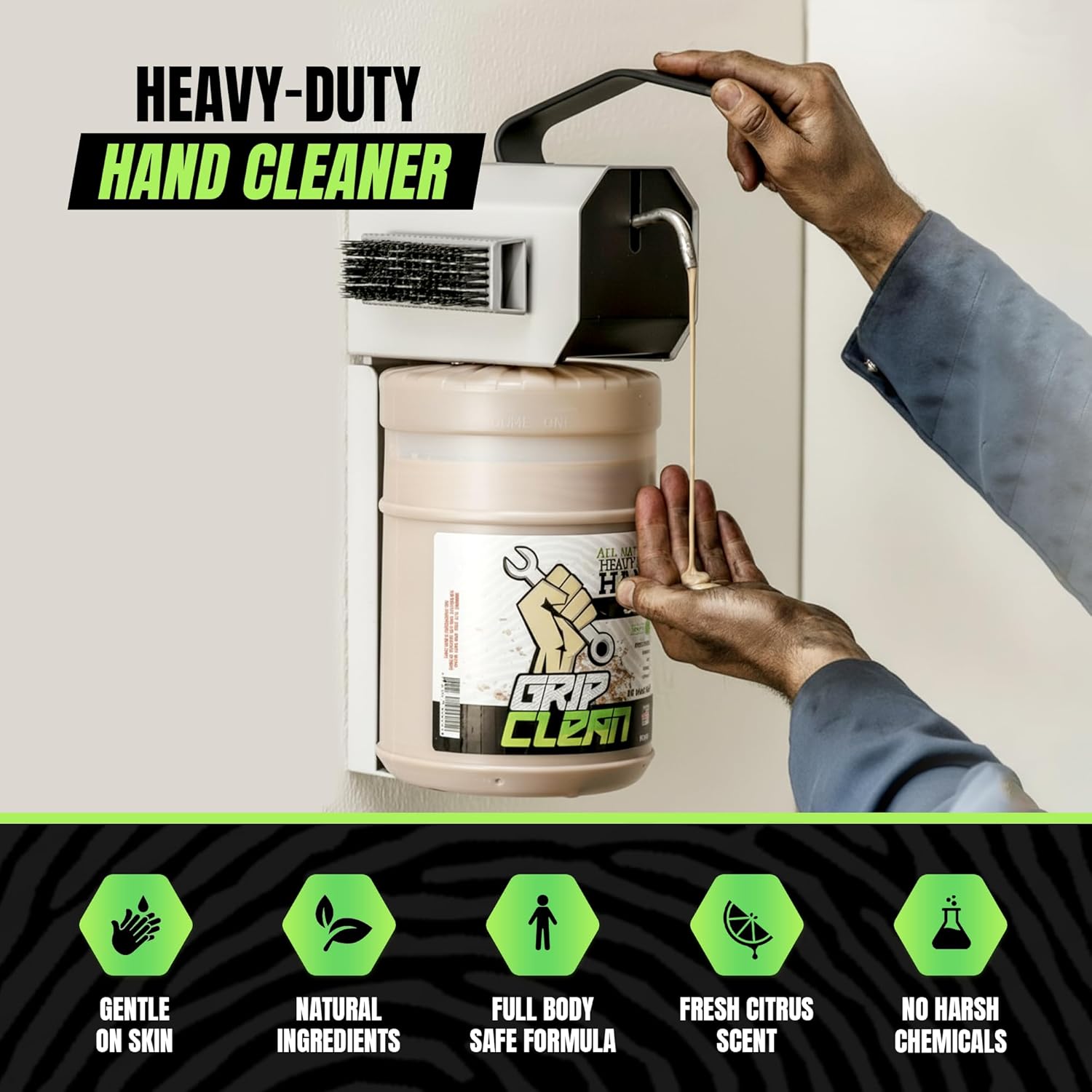 Grip Clean Heavy Duty Hand Cleaner for Mechanics – Natural Pumice & Clay-Infused Technology Removes Grease, Oil & Grime – Moisturizing Liquid Hand Soap for Shop, Garage & Industrial Use – 2 Gallons