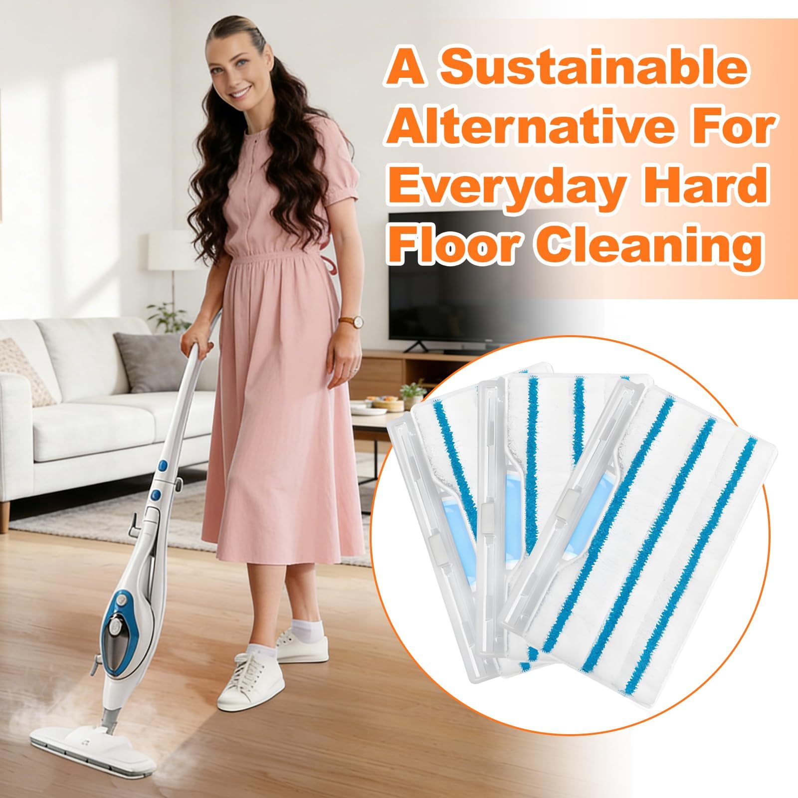 HARY Für Shark VacMop Pads wiederverwendbare Ersatzpads mit Schmutzkammer, Mikrofaser-Wischmopp-Nachfüllpackung, kompatibel mit Shark VM200, VM205, VM250, VM252 für Hartbodenreinigung (Blau und Weiß)