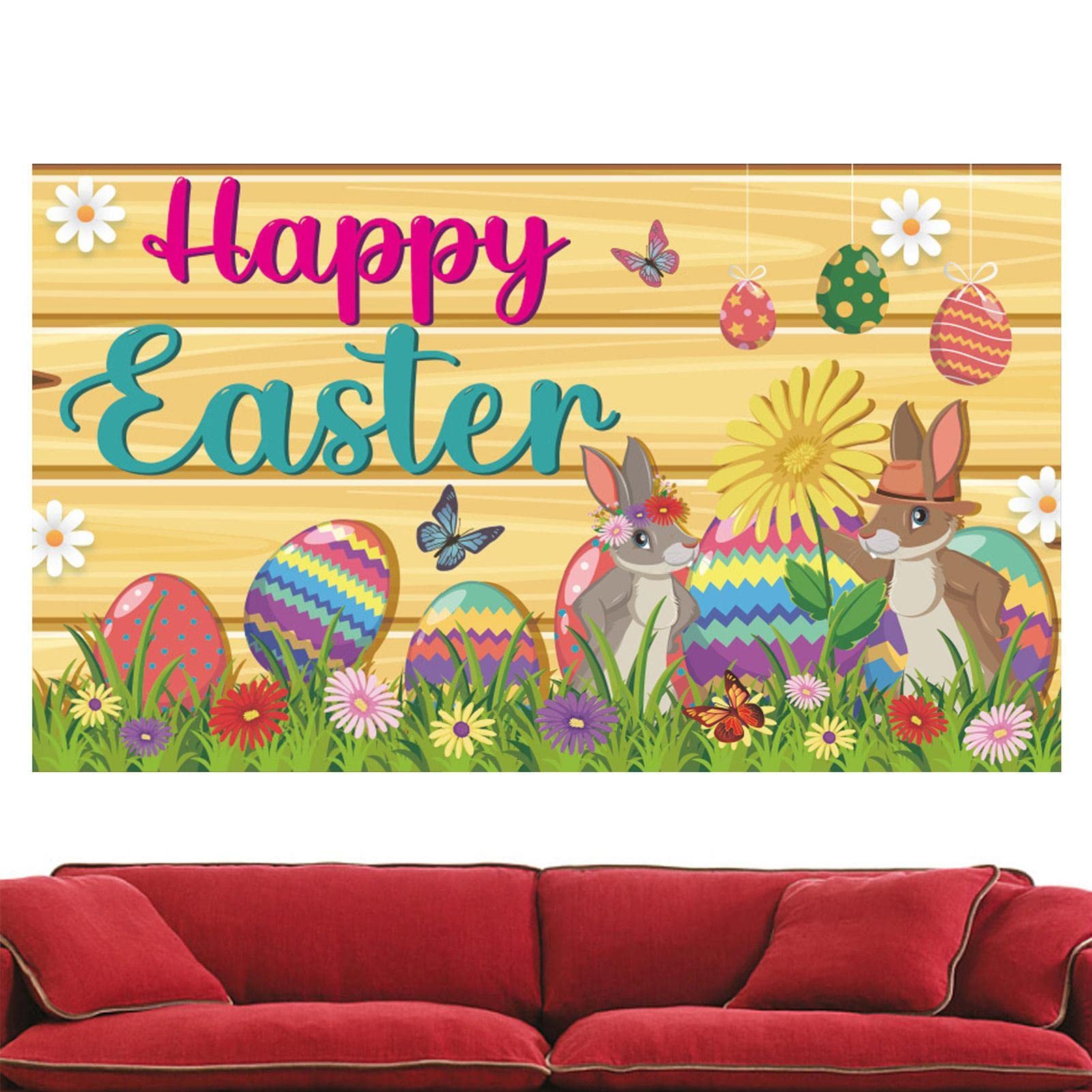 2Pcs Happy Easter Banner Easter Hanging Decoration Easter