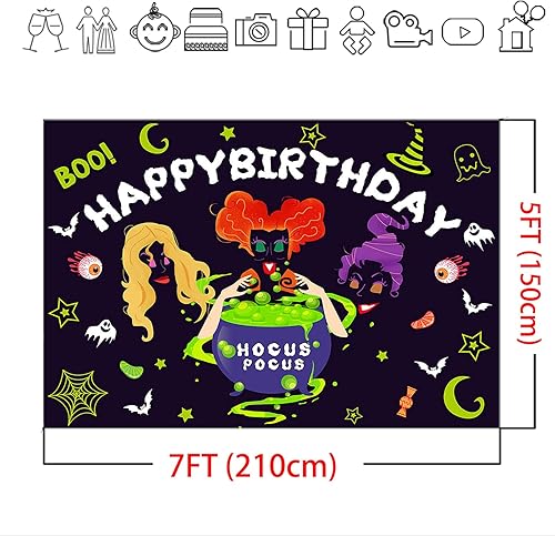 Miniatura 4 de Mocsicka Hocus Pocus, telón de fondo de Halloween, fiesta de cumpleaños, decoración de fondo de Halloween, brujas, hermanas, cumpleaños, fotografía,