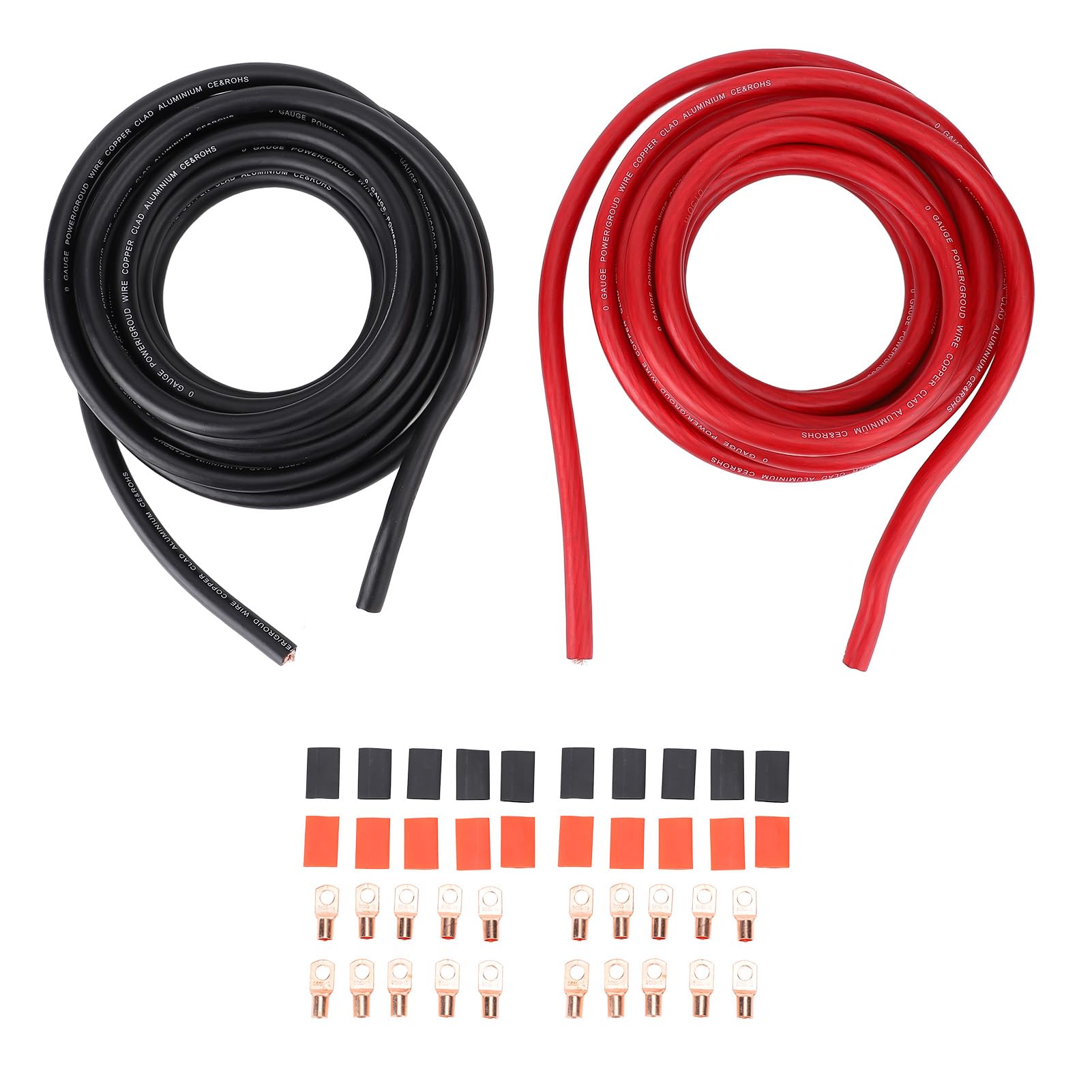 Generic Cable de Tierra 1/0AWG Cable Flexible Rojo Negro de 20 Pies para Sistemas de Audio de Automóvil con Material de Cobre y Rendimiento de Sonido Mejorado
