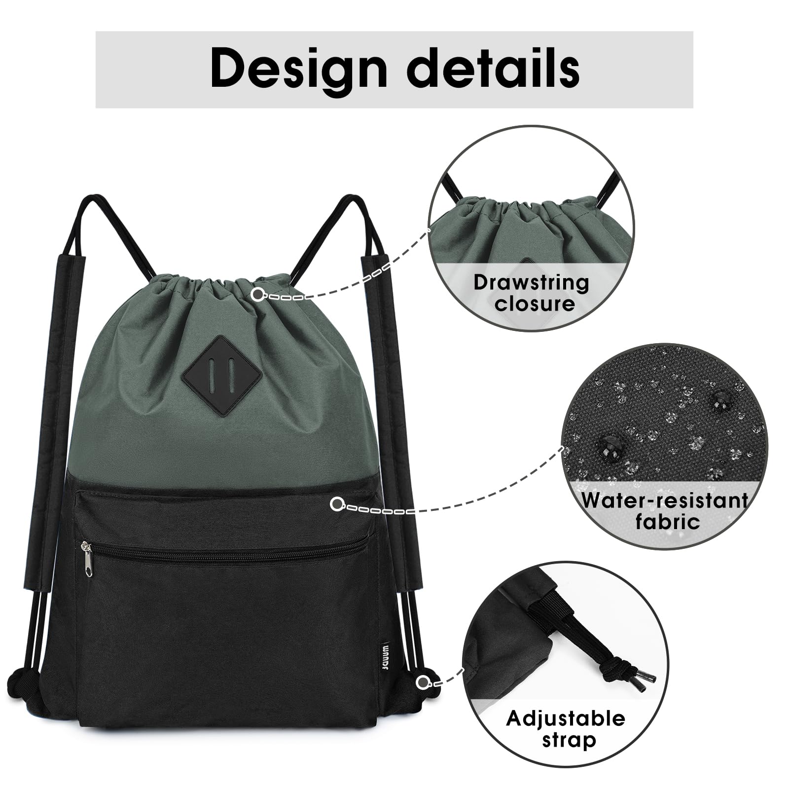 WANDF Mochila con cordón, bolsa de gimnasio deportiva con compartimento húmedo, mochila cordón resistente al agua, bolsa cincha para hombres y mujeres — view 6