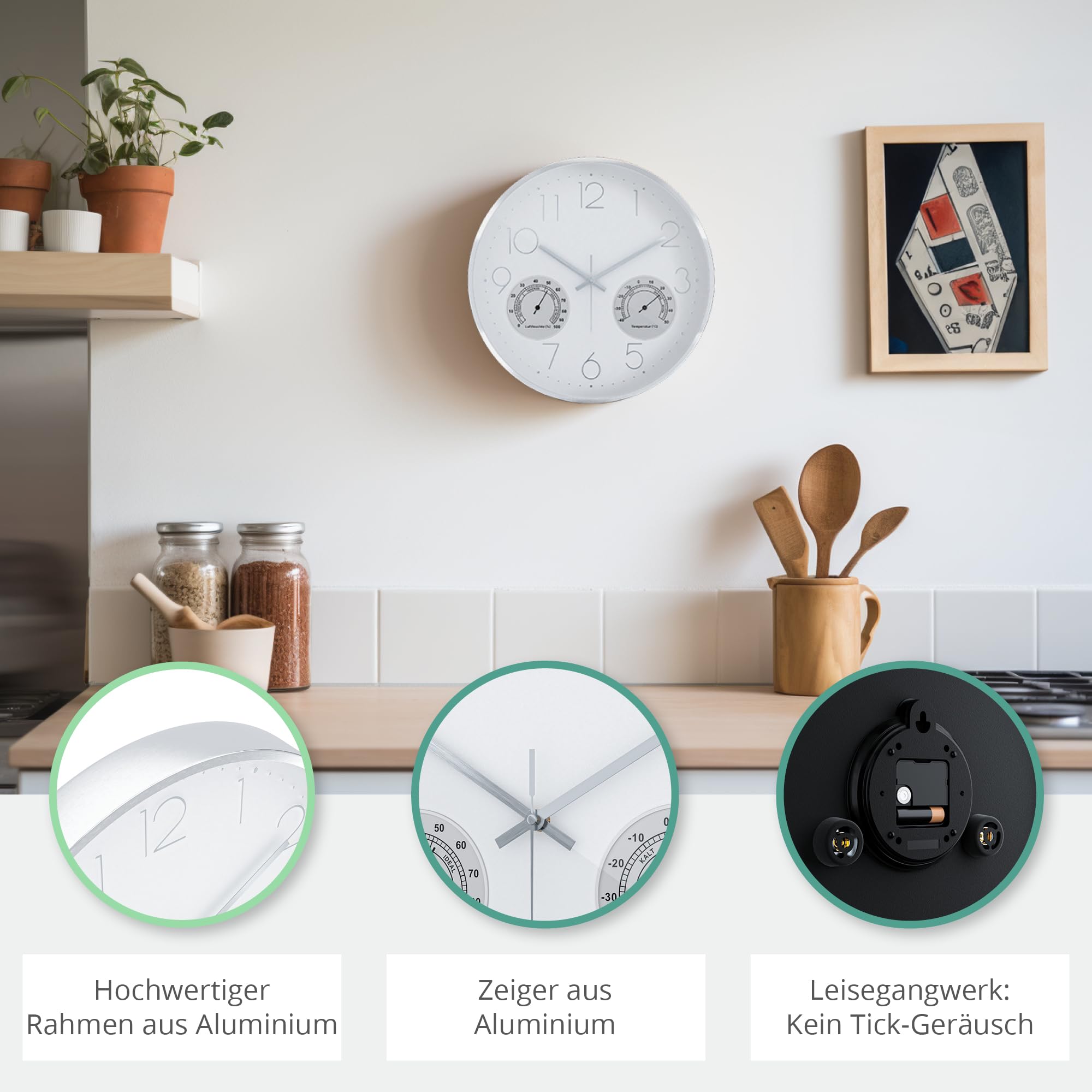 Mebus Wall Clock, Plastic Aluminium, White, 35 cm - Image 3