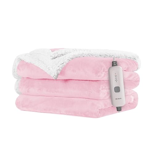 BRILLIO Electric Heated Blanket Flannel & Sherpa 72"x84" Full Size - 4 Heat Levels, 10H Auto Shut Off, Fast Heating, Cozy and Comfortable, Warm Gifts, Machine Washable - Pink