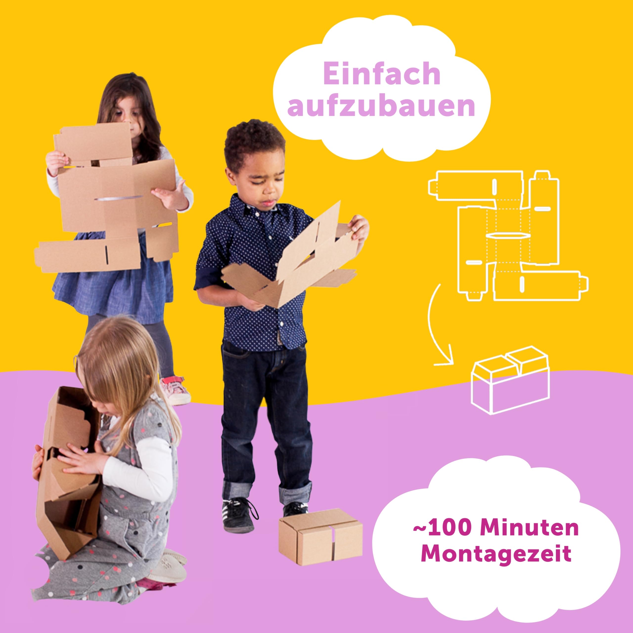 Gigi Bloks Spielhaus Kinder Indoor | Baukit mit 203 XXL Bausteine zum Erstellen von Papphaus für Kinder | Robustes Kinderbett Haus Konstruktionsspielzeug & Einfach zu Montierende Spielzelt