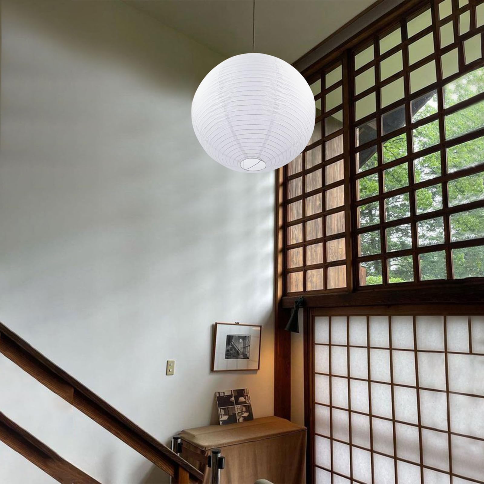 Faroles de papel redondos blancos de 23.6 pulgadas, pantalla de papel colgante grande, lámpara colgante de papel chino/japonés para decoración de fiestas, bodas, decoración del hogar, pantalla de