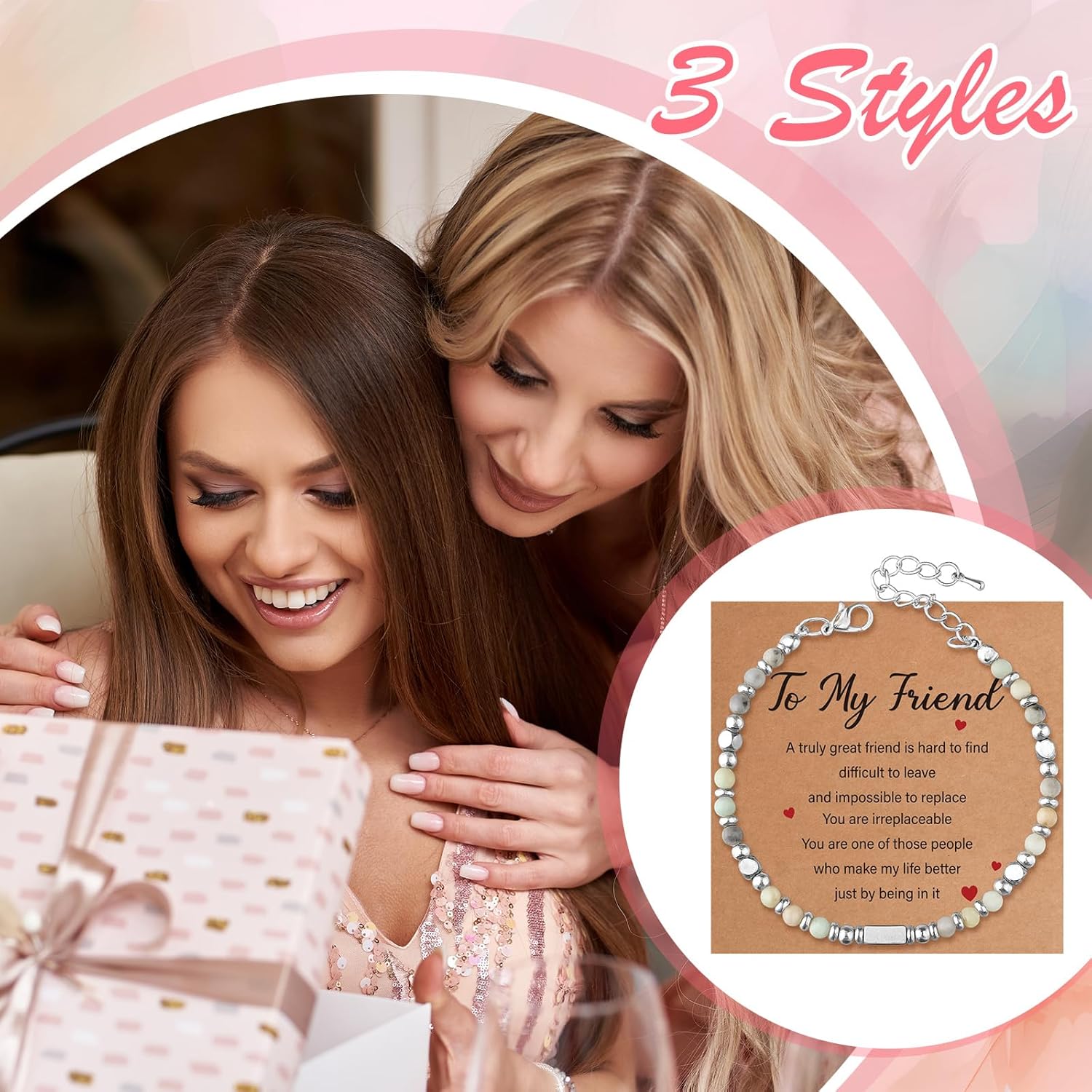 Tondiamo 3 Pcs Best Friendship Gift Friend Beaded Bracelets Galentines Day Gifts for Bestie Her Ladies BFF Women Birthday(Classic) - Image 6