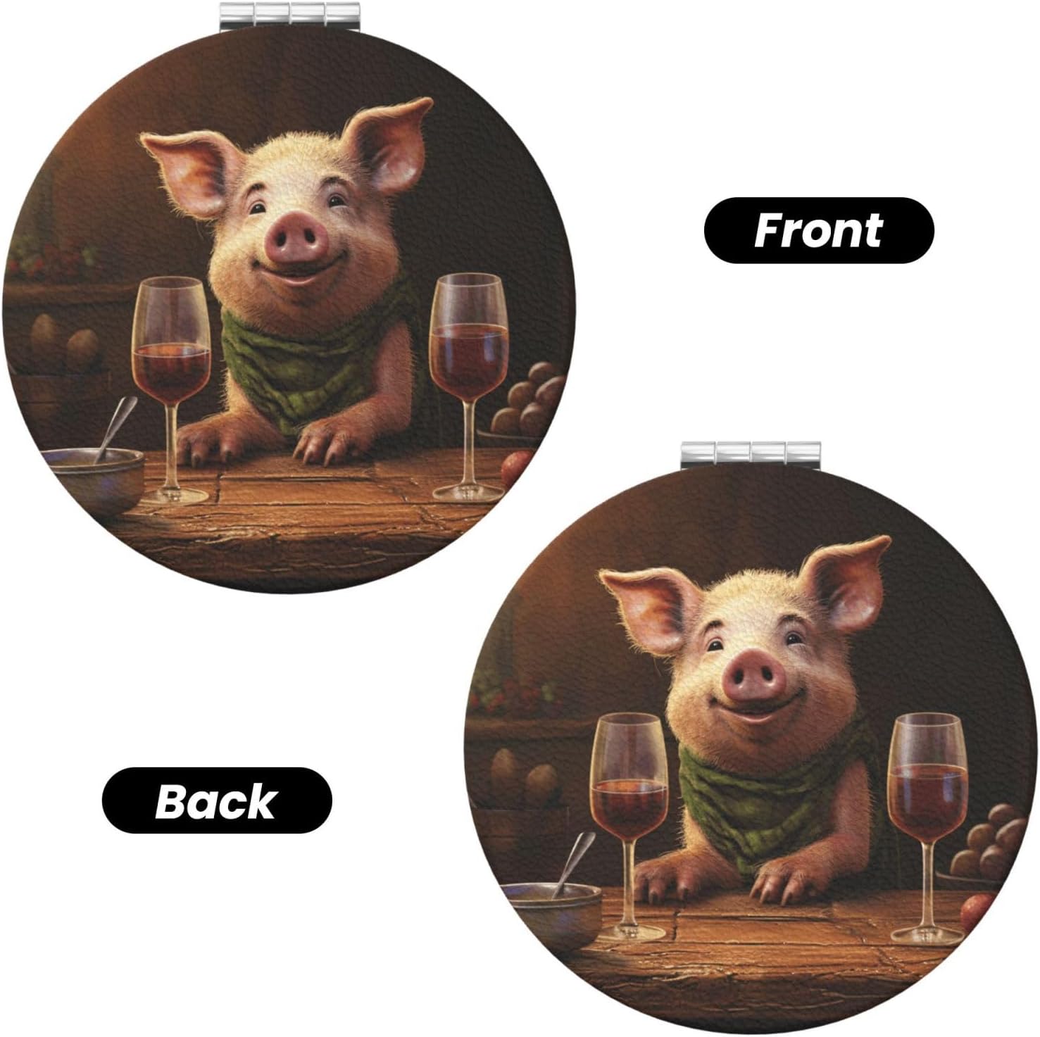 Compact Mirror Animal and Red Wine Pocket Travel Makeup Mirrors Double Sided 1x/2x Magnifying Foldable Mini Cosmetic Mirrors Portable Handheld Beauty Mirror for Women Girls Gift image 2