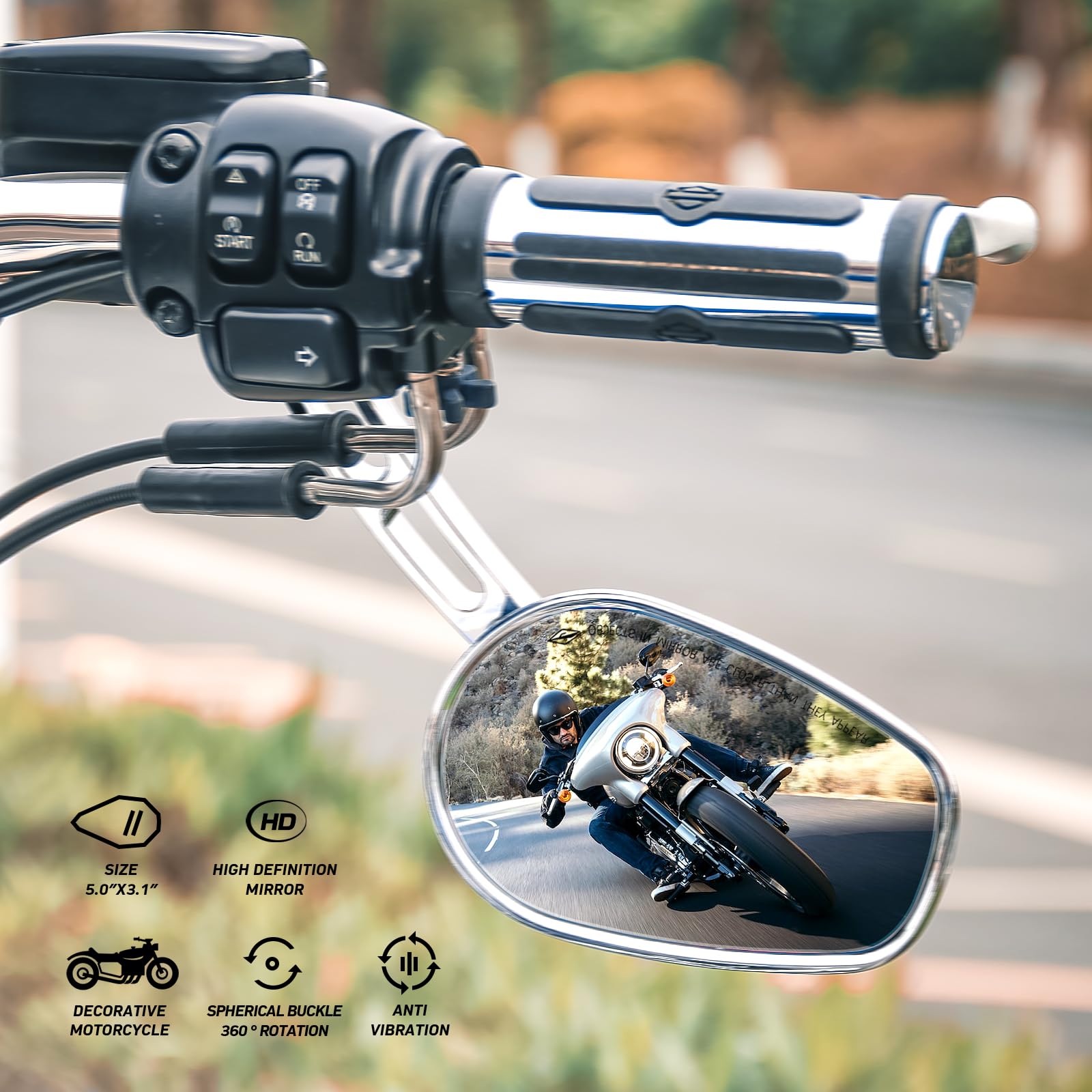 オートバイクバックミラー (クロム-HL)-8 mmハンドルバー透かし彫