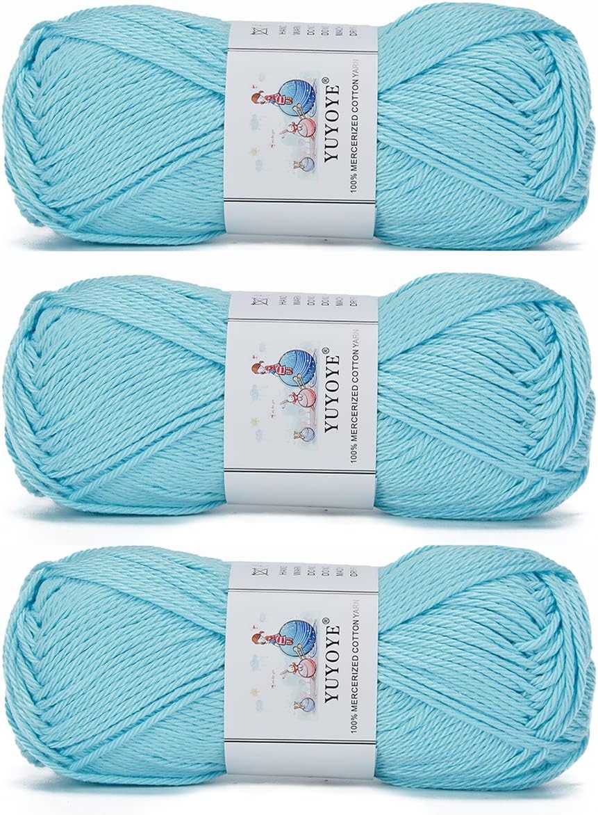 YUYOYE 100% Mercerized Cotton Yarn for Crochet and Knitting - 300g,Sky Blue-01