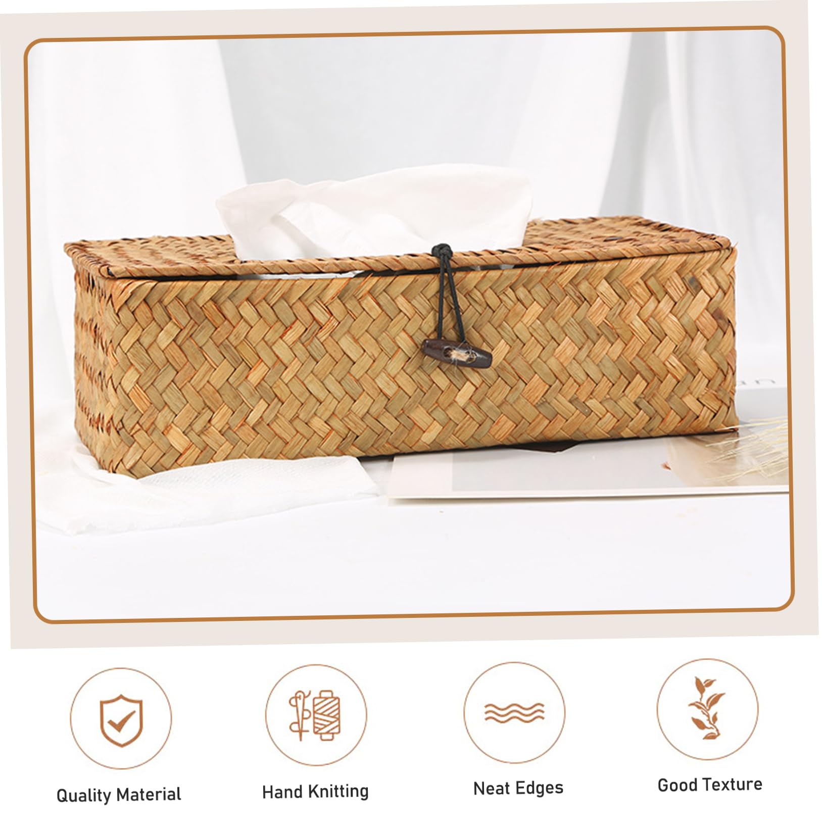 Caja de pañuelos Rectangular, Soporte para Caja de pañuelos de Pasto Marino con Tapa abatible, servilletero Facial Decorativo para Bar, Cocina, Oficina, Escritorio, Cubierta de Mimbre