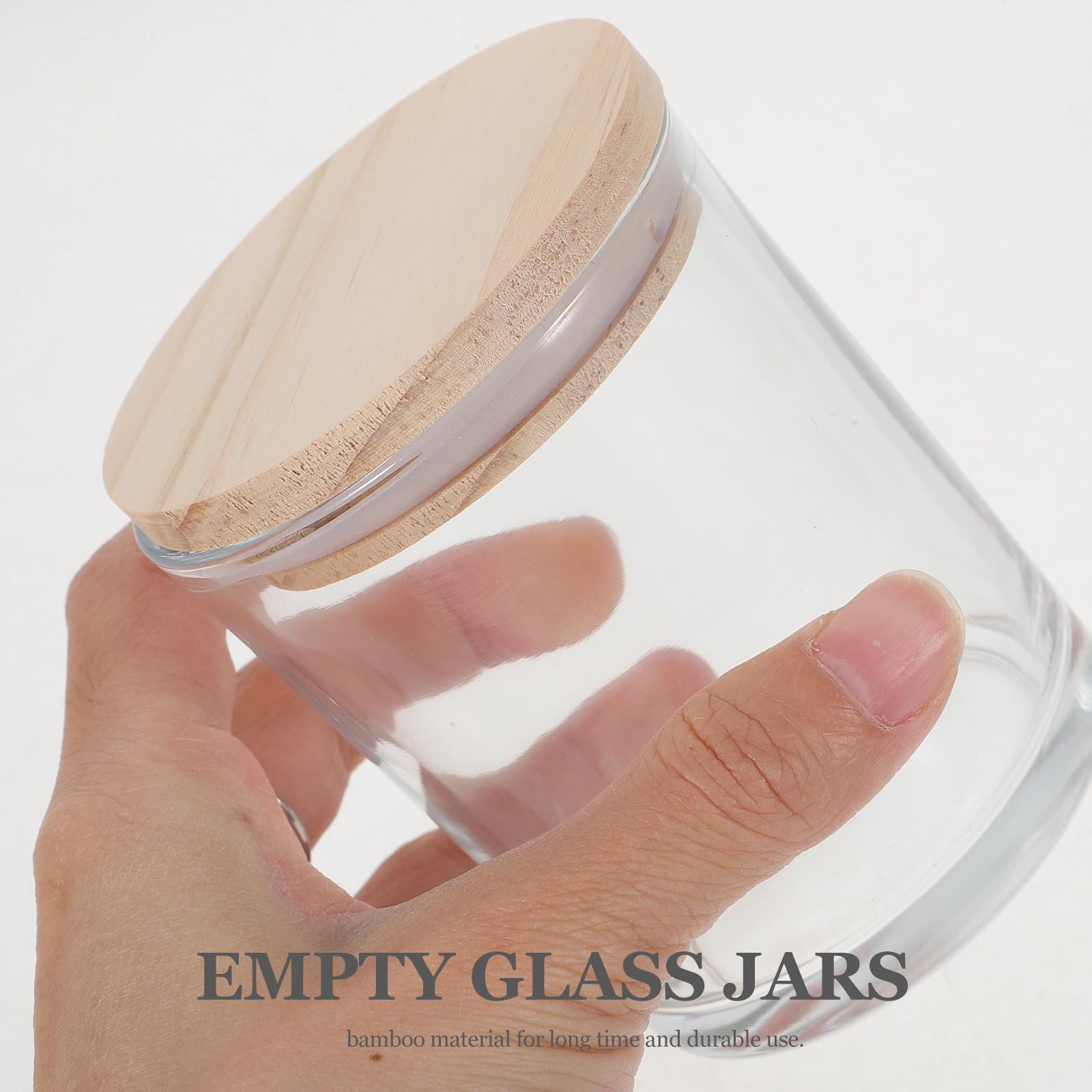 SUPVOX 4 Stück Glas Kerzengläser mit Bambusdeckel 200ml Transparente Kerzendosen für Aromatherapie und Wohnkultur Praktisches Schlichtes Design für Zuhause