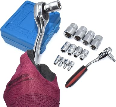 E-Torx Socket Set, 14 Piece Female E-Torx Star Socket Set, 1/4 3/8 1/2 Drive, E4 to E24 External Torque E Socket Set, 14pcs Star Socket Kit